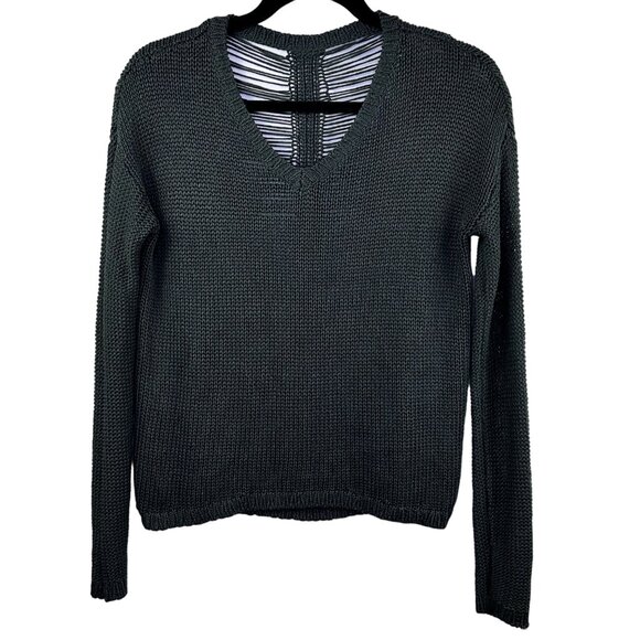 TOKYO DARLING Dark Green V-Neck Sweater With Strappy Back Design Size S NWOT - Picture 1 of 4